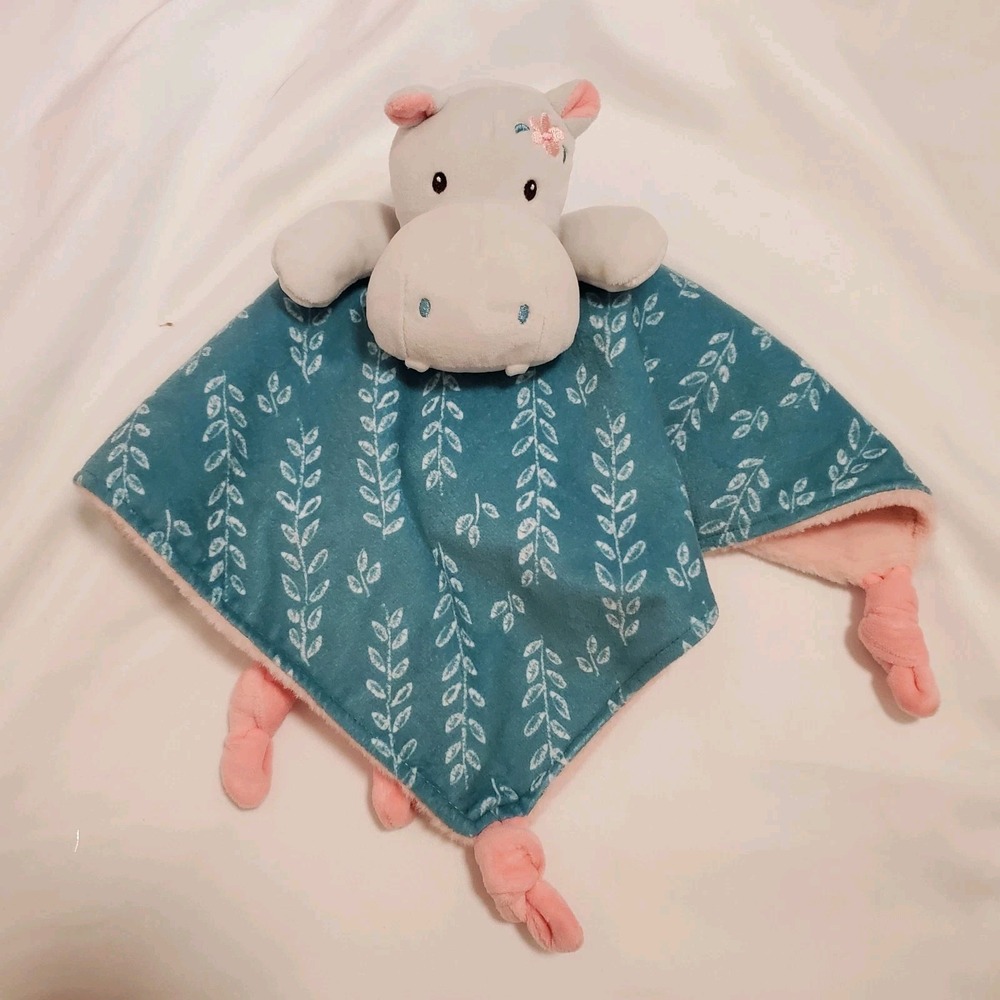 Mary Meyer Hippo Jewel Security Blanket, Lovey Green Pink Knotted